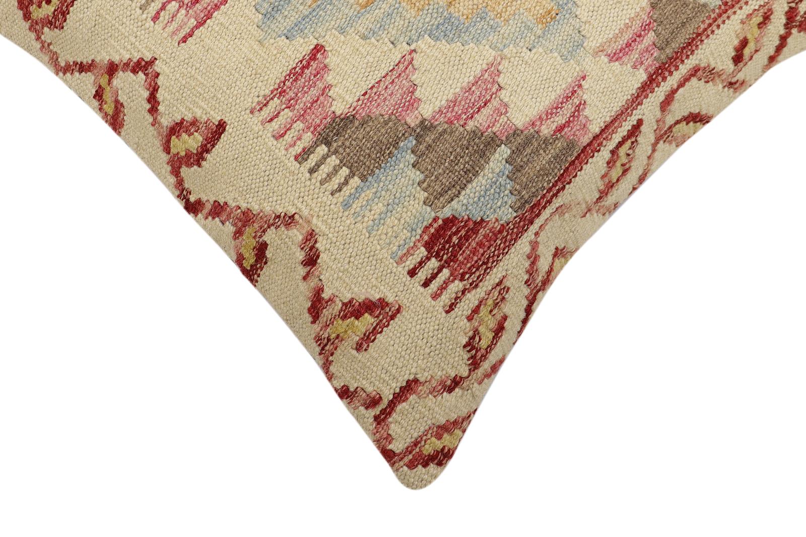 handmade Traditional Pillow Beige Red Hand-Woven SQUARE 100% WOOL Hand woven turkish pillow2 x 2