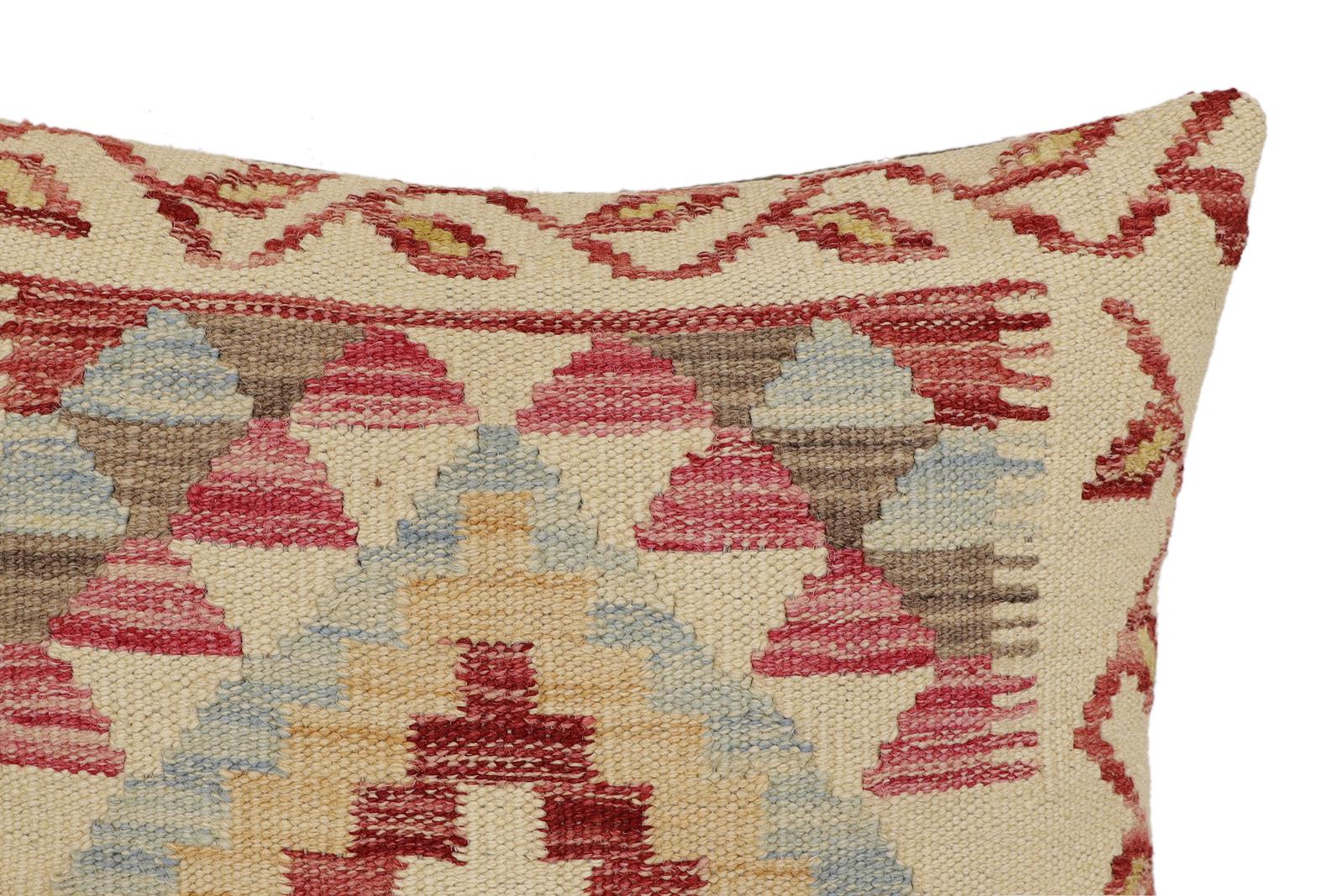handmade Traditional Pillow Beige Red Hand-Woven SQUARE 100% WOOL Hand woven turkish pillow2 x 2