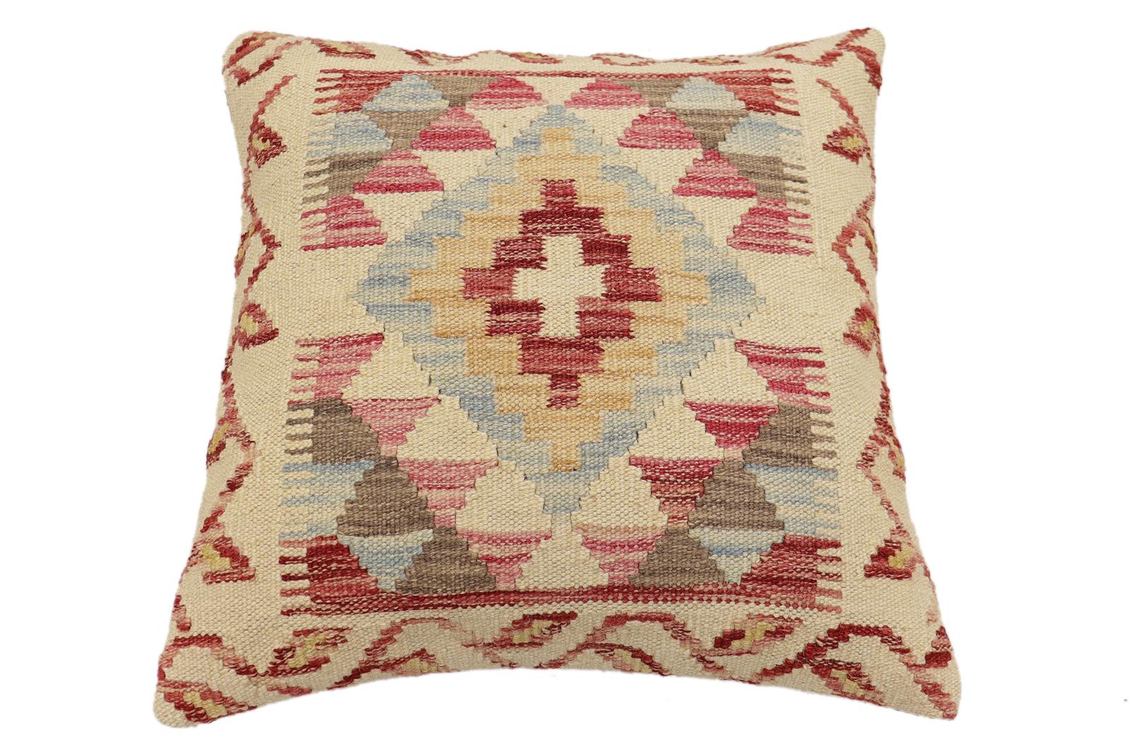 handmade Traditional Pillow Beige Red Hand-Woven SQUARE 100% WOOL Hand woven turkish pillow2 x 2