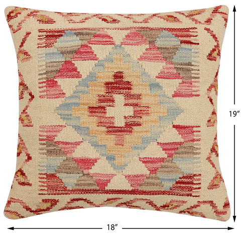 handmade Traditional Pillow Beige Red Hand-Woven SQUARE 100% WOOL  Hand woven turkish pillow  2 x 2