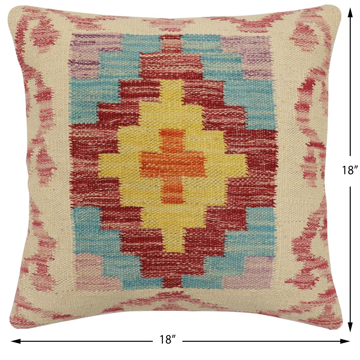 handmade Traditional Pillow Beige Red Hand-Woven SQUARE 100% WOOL Hand woven turkish pillow2 x 2