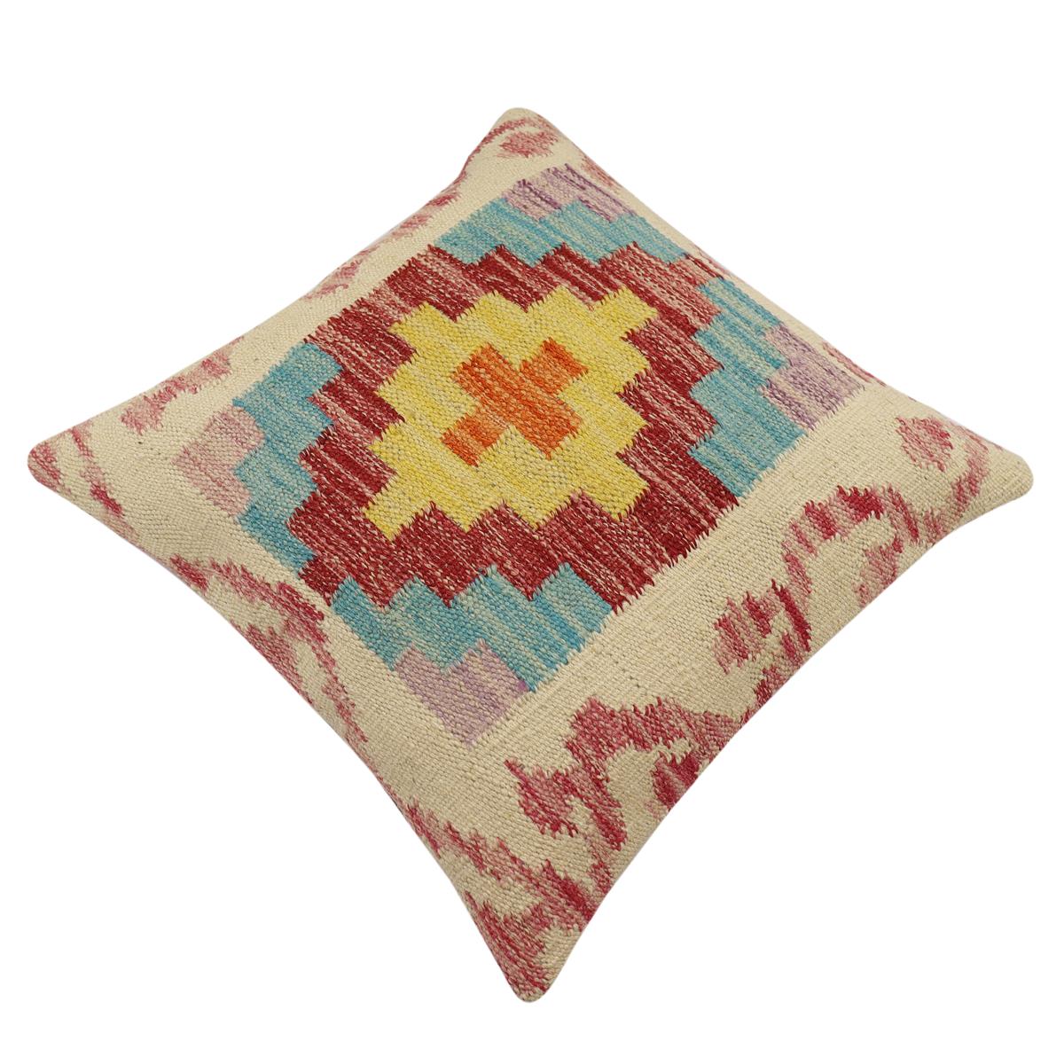 handmade Traditional Pillow Beige Red Hand-Woven SQUARE 100% WOOL Hand woven turkish pillow2 x 2