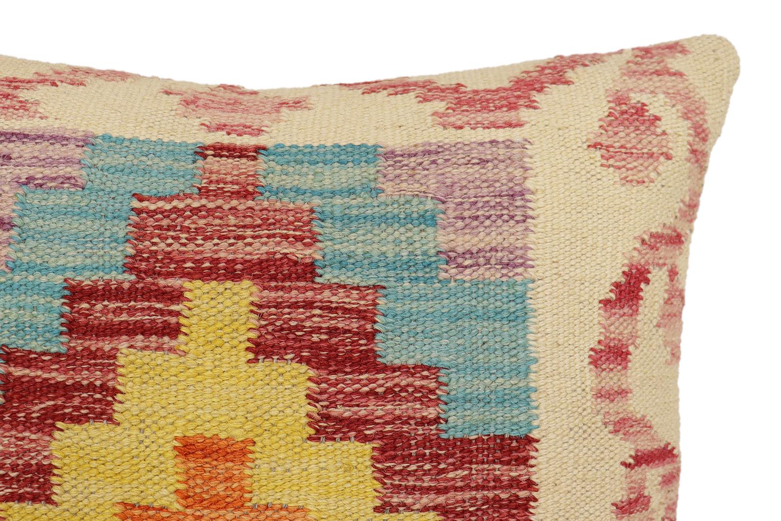 handmade Traditional Pillow Beige Red Hand-Woven SQUARE 100% WOOL Hand woven turkish pillow2 x 2