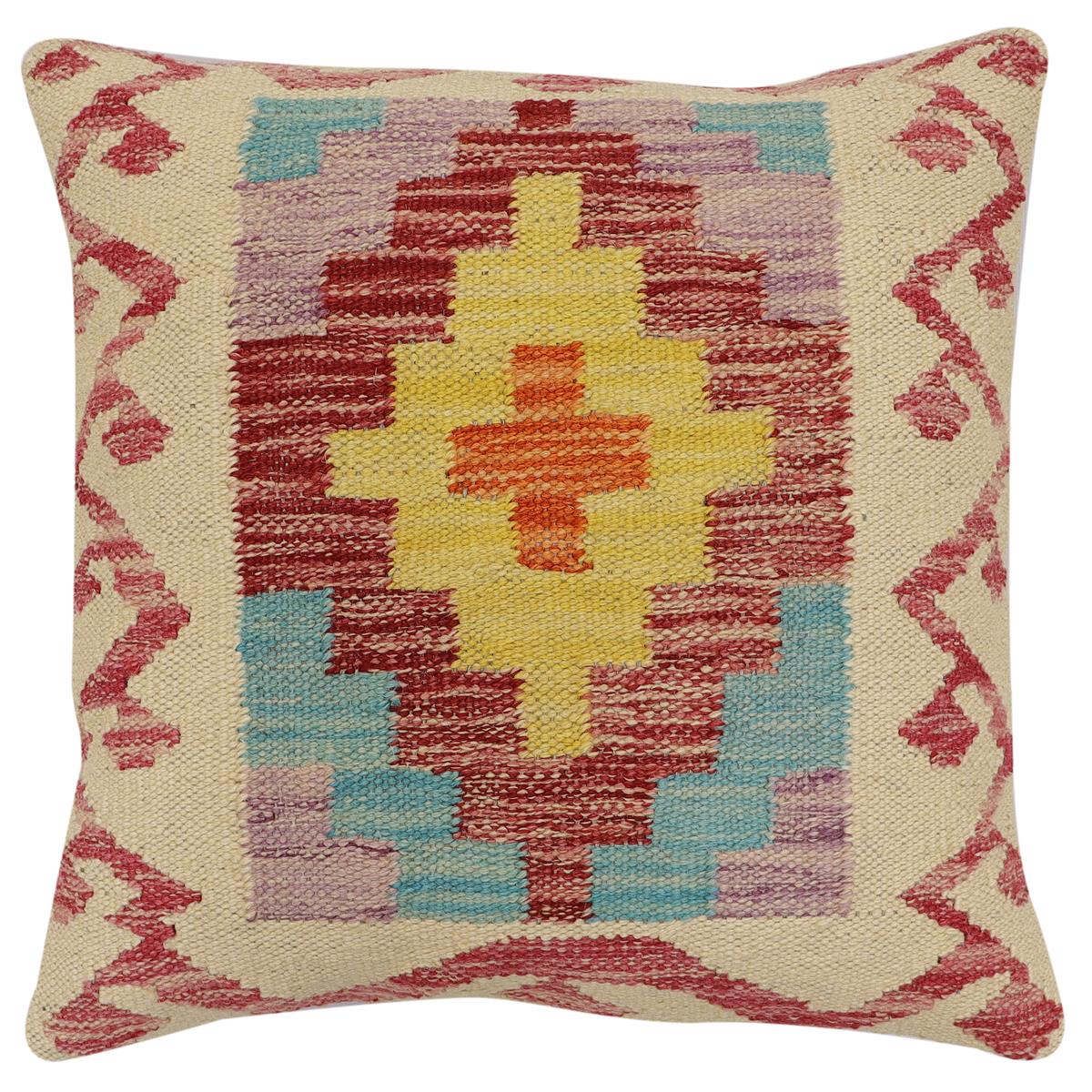 handmade Traditional Pillow Beige Red Hand-Woven SQUARE 100% WOOL Hand woven turkish pillow2 x 2