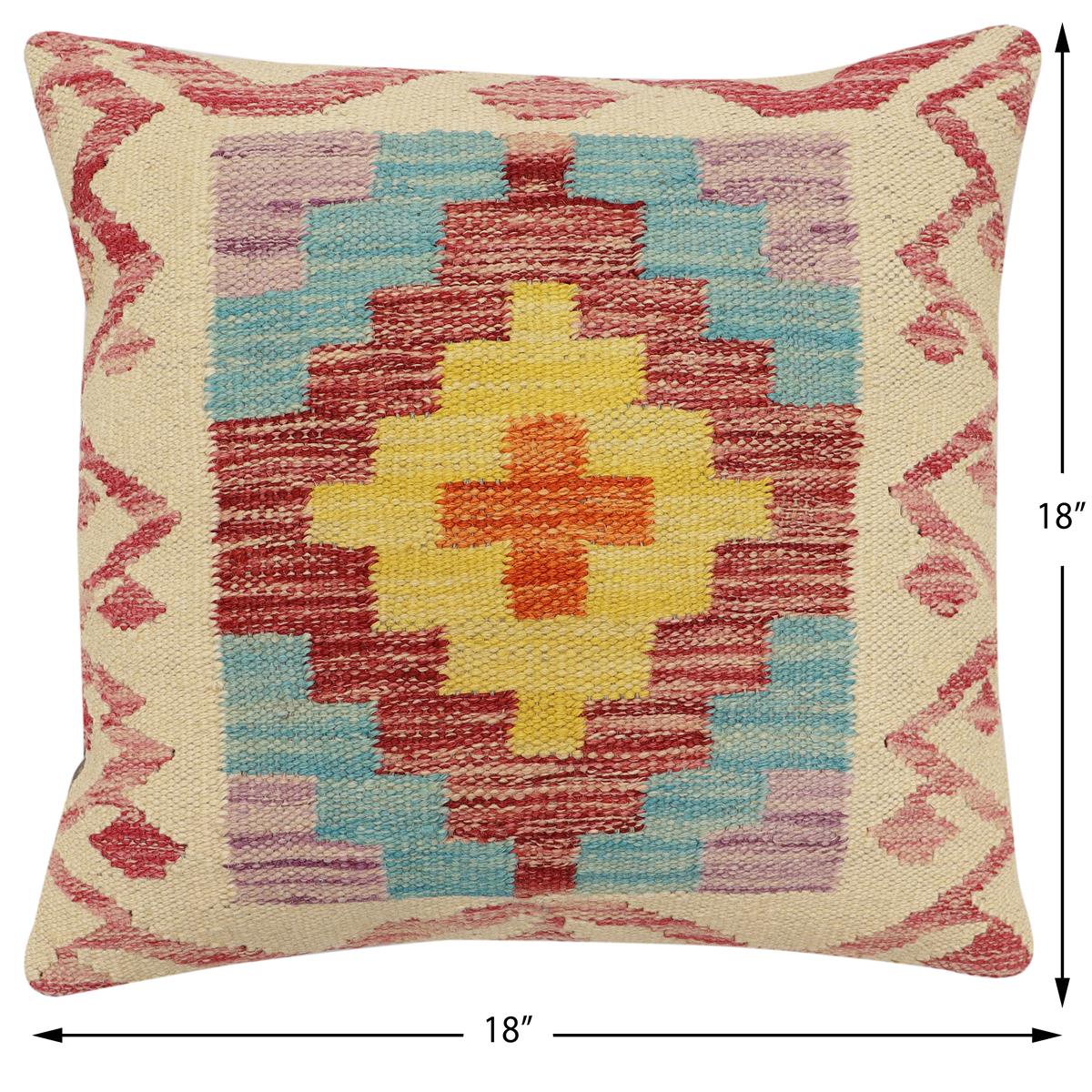 handmade Traditional Pillow Beige Red Hand-Woven SQUARE 100% WOOL Hand woven turkish pillow2 x 2
