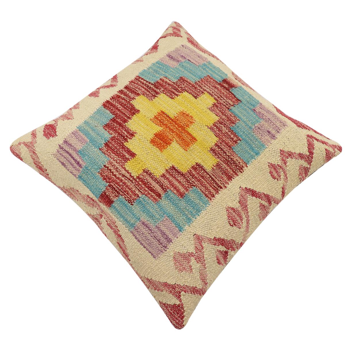 handmade Traditional Pillow Beige Red Hand-Woven SQUARE 100% WOOL Hand woven turkish pillow2 x 2