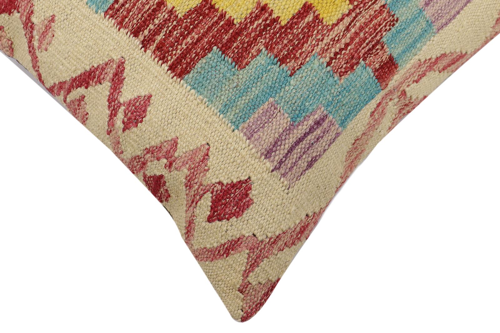 handmade Traditional Pillow Beige Red Hand-Woven SQUARE 100% WOOL Hand woven turkish pillow2 x 2