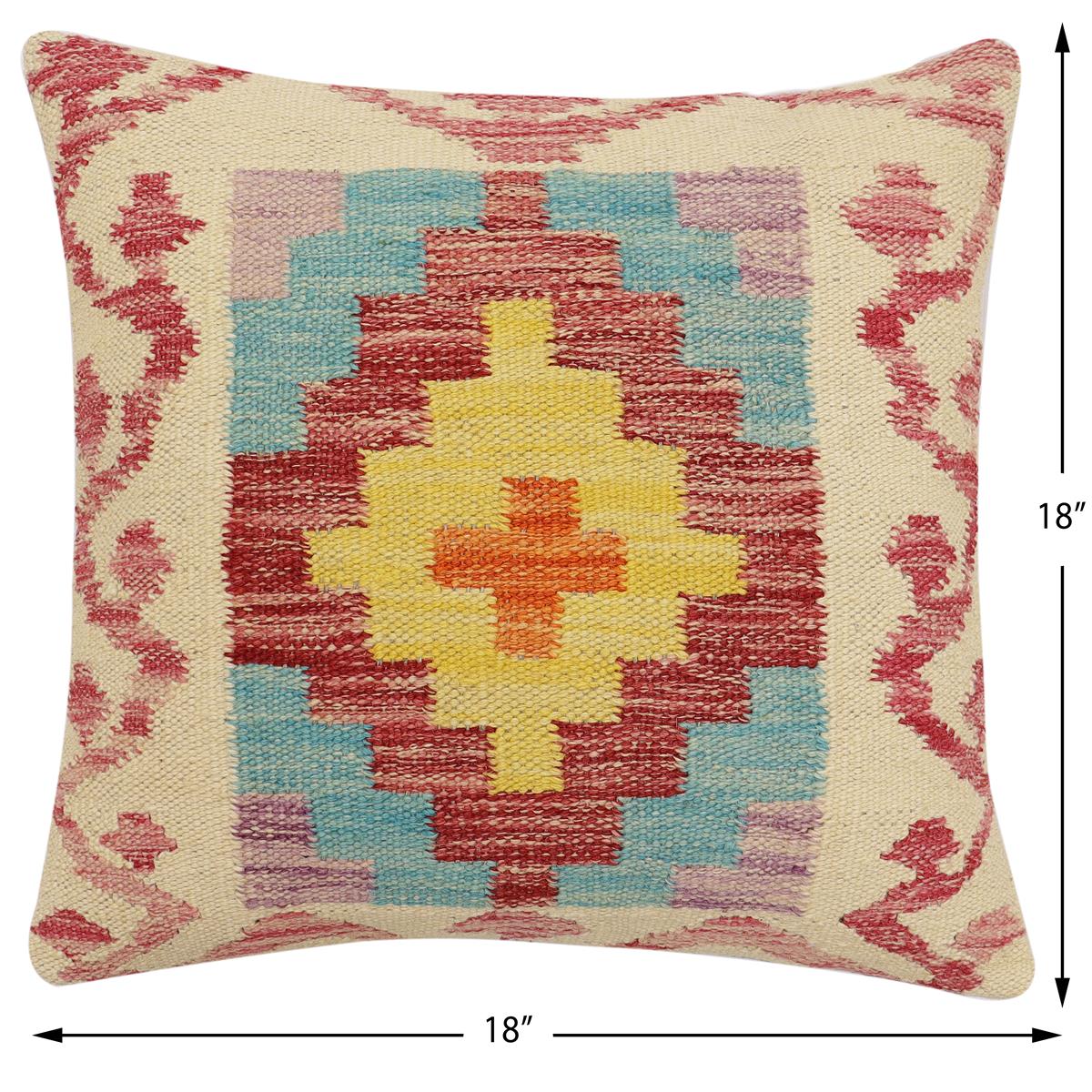 handmade Traditional Pillow Beige Red Hand-Woven SQUARE 100% WOOL Hand woven turkish pillow2 x 2