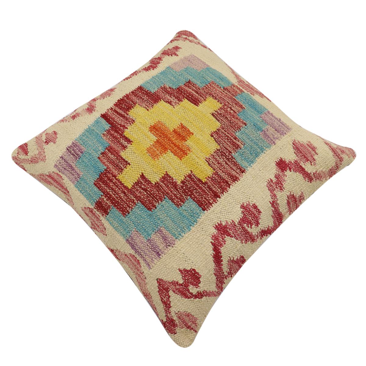 handmade Traditional Pillow Beige Red Hand-Woven SQUARE 100% WOOL Hand woven turkish pillow2 x 2