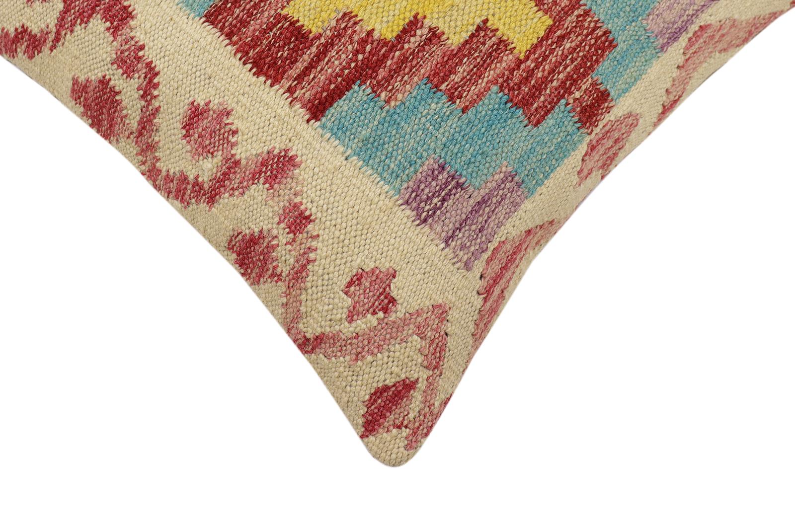 handmade Traditional Pillow Beige Red Hand-Woven SQUARE 100% WOOL Hand woven turkish pillow2 x 2