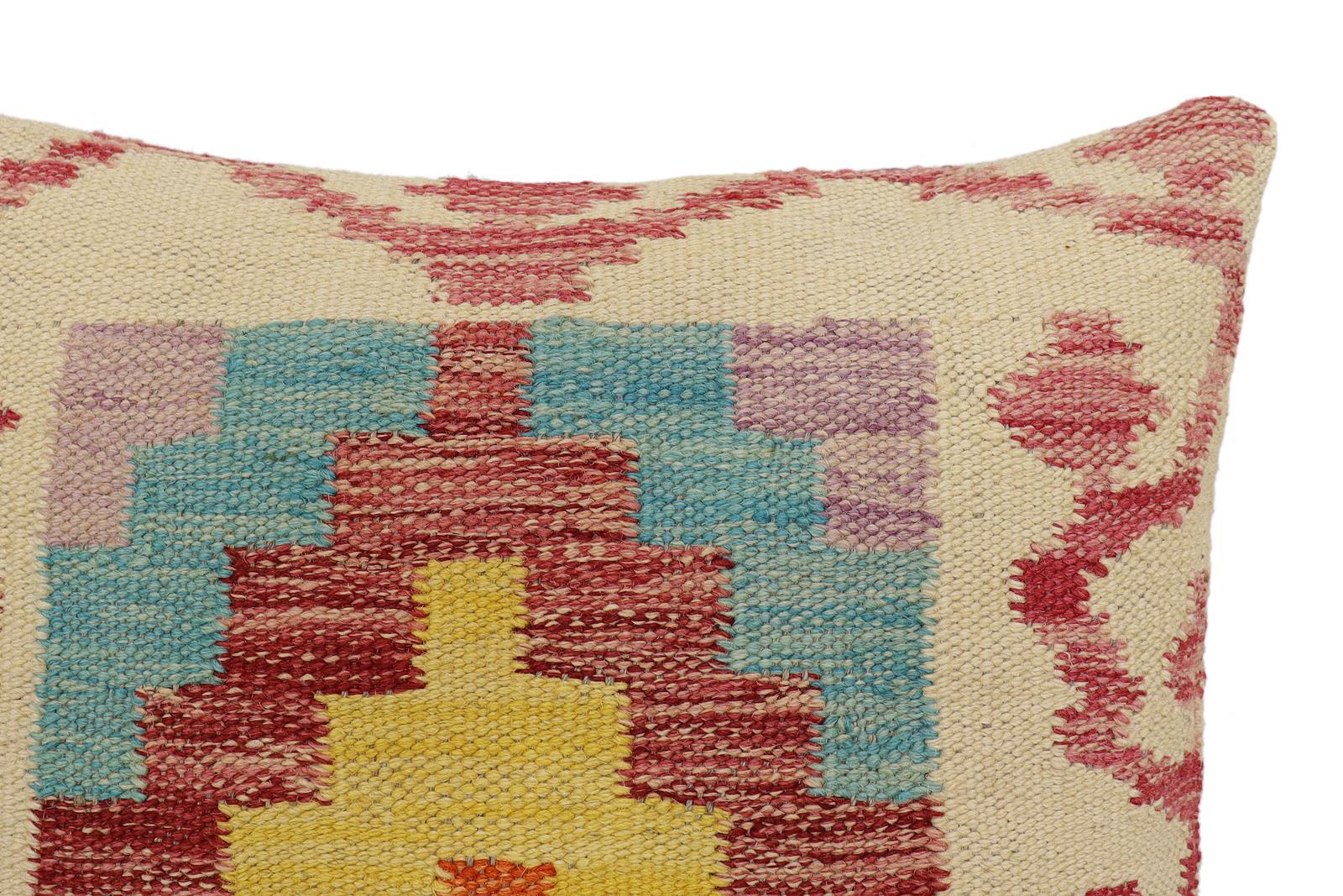handmade Traditional Pillow Beige Red Hand-Woven SQUARE 100% WOOL Hand woven turkish pillow2 x 2