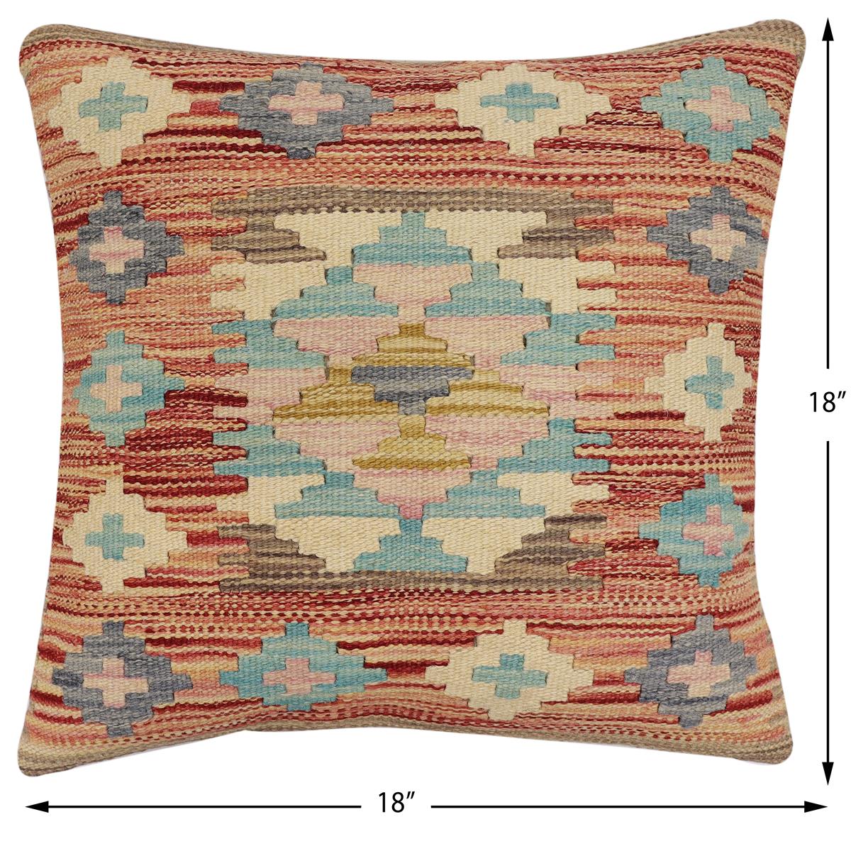 handmade Traditional Pillow Rust Blue Hand-Woven SQUARE 100% WOOL Hand woven turkish pillow2 x 2