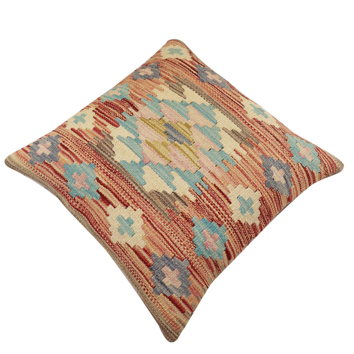 handmade Traditional Pillow Rust Blue Hand-Woven SQUARE 100% WOOL Hand woven turkish pillow2 x 2