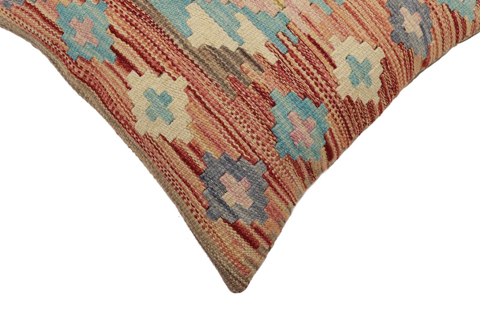 handmade Traditional Pillow Rust Blue Hand-Woven SQUARE 100% WOOL Hand woven turkish pillow2 x 2