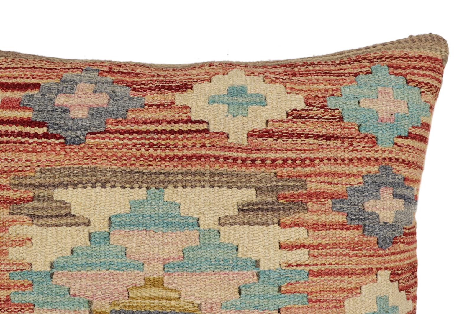 handmade Traditional Pillow Rust Blue Hand-Woven SQUARE 100% WOOL Hand woven turkish pillow2 x 2