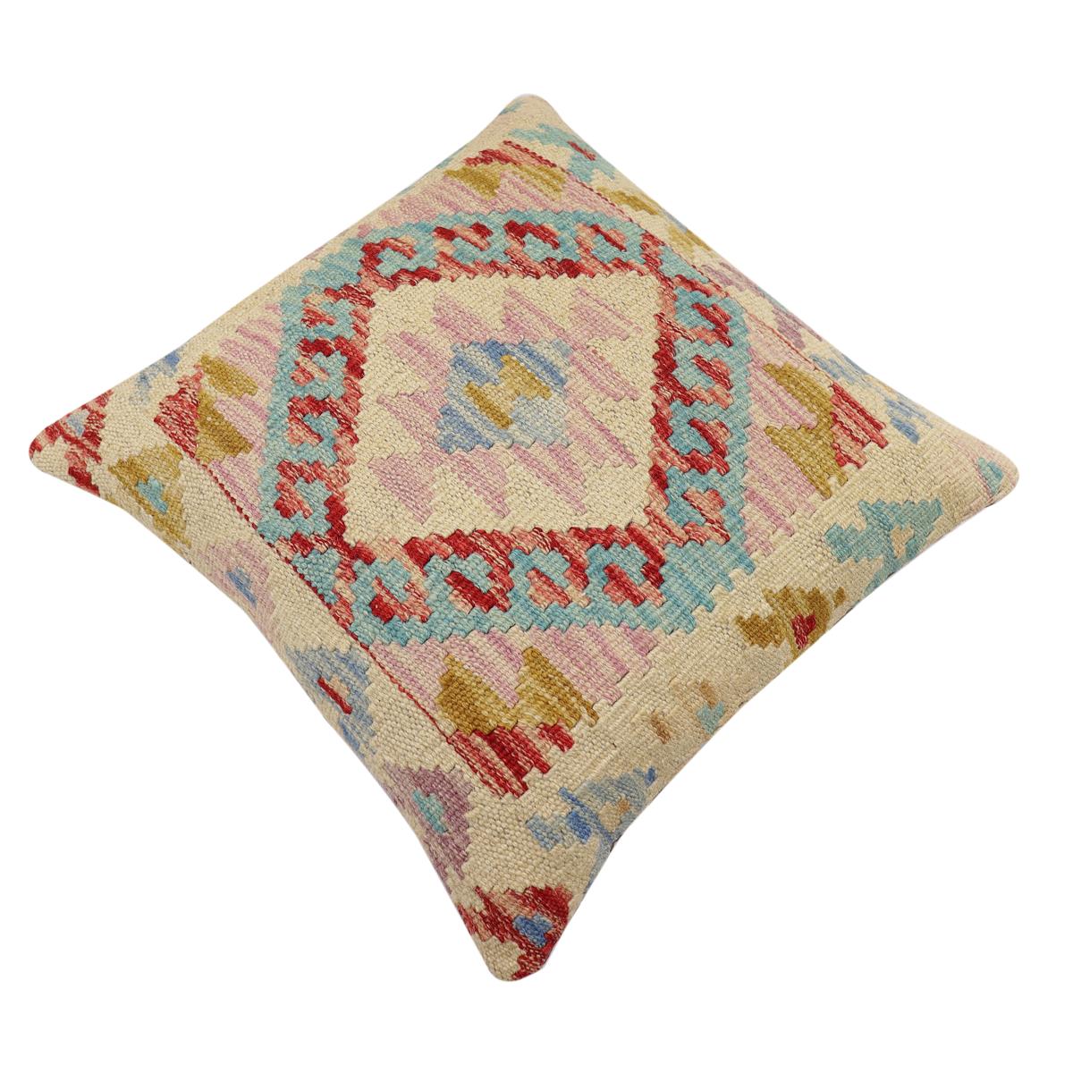 handmade Traditional Pillow Beige Red Hand-Woven SQUARE 100% WOOL Hand woven turkish pillow2 x 2