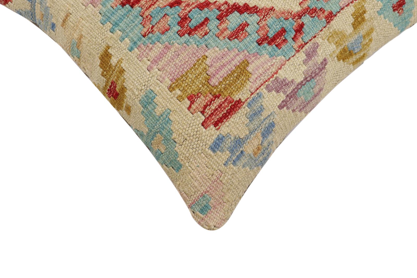 handmade Traditional Pillow Beige Red Hand-Woven SQUARE 100% WOOL Hand woven turkish pillow2 x 2
