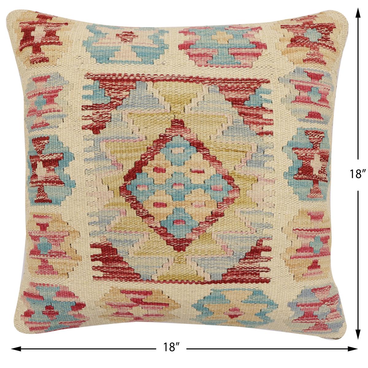 handmade Traditional Pillow Beige Red Hand-Woven SQUARE 100% WOOL Hand woven turkish pillow2 x 2