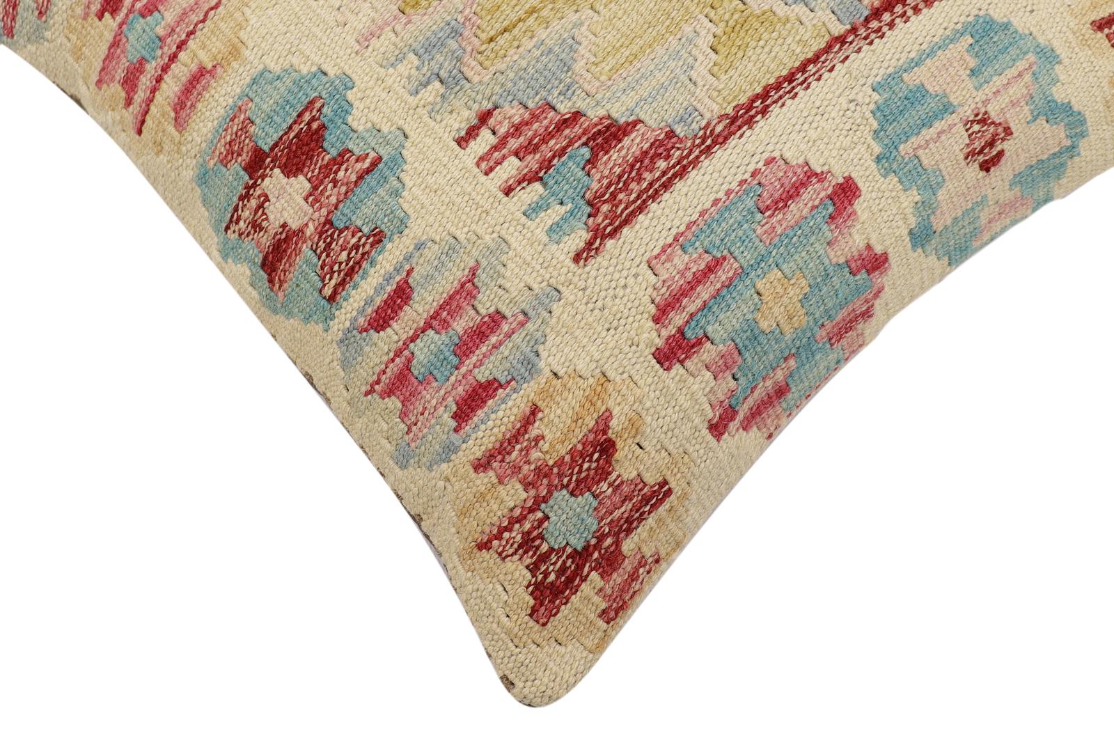 handmade Traditional Pillow Beige Red Hand-Woven SQUARE 100% WOOL Hand woven turkish pillow2 x 2