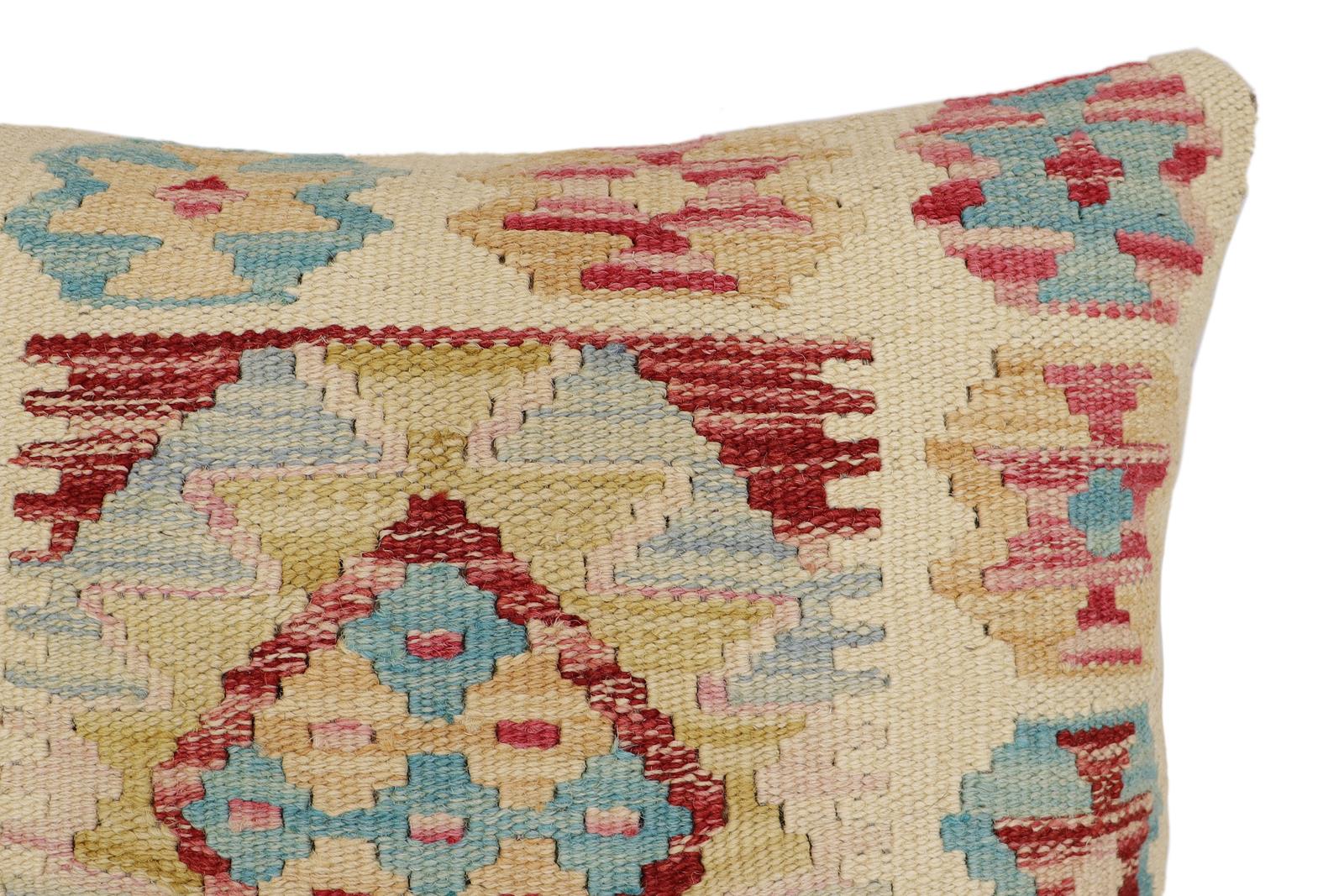 handmade Traditional Pillow Beige Red Hand-Woven SQUARE 100% WOOL Hand woven turkish pillow2 x 2