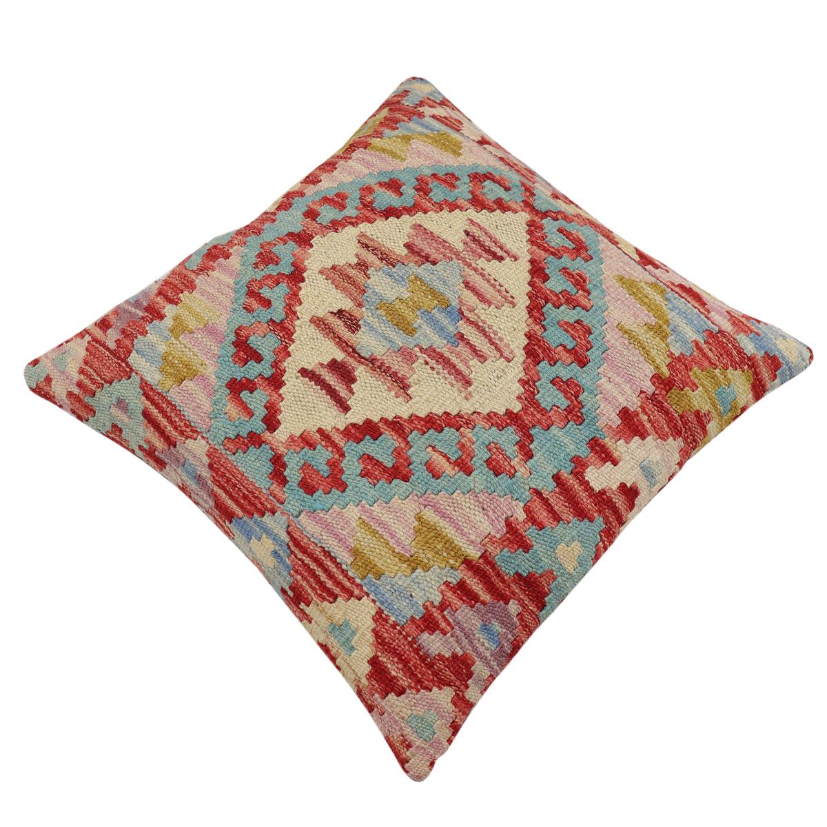 handmade Traditional Pillow Red Blue Hand-Woven SQUARE 100% WOOL Hand woven turkish pillow2 x 2