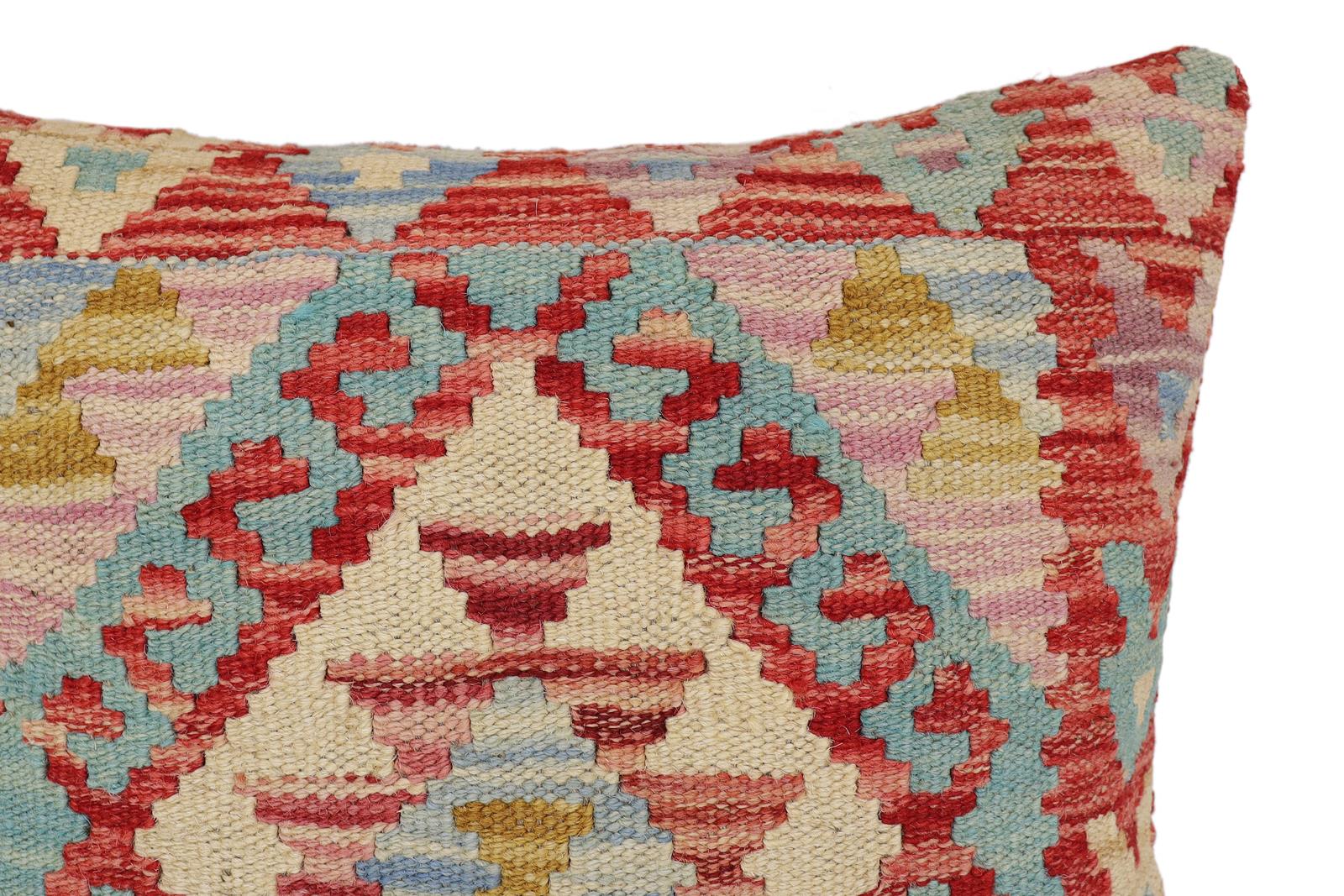 handmade Traditional Pillow Red Blue Hand-Woven SQUARE 100% WOOL Hand woven turkish pillow2 x 2