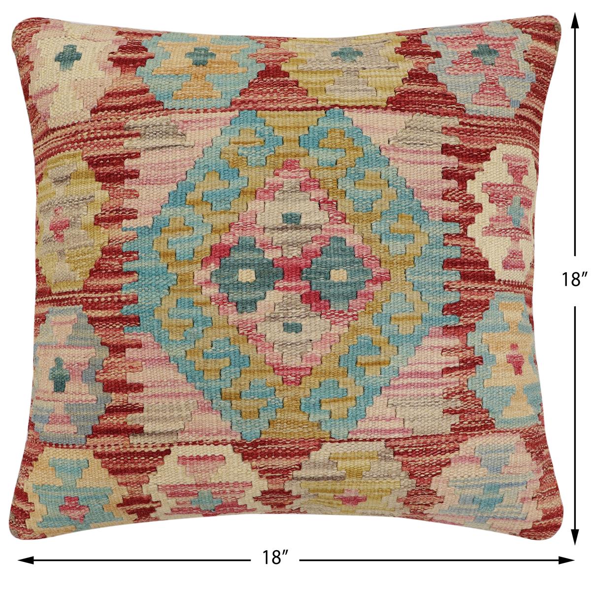 handmade Traditional Pillow Red Blue Hand-Woven SQUARE 100% WOOL Hand woven turkish pillow2 x 2