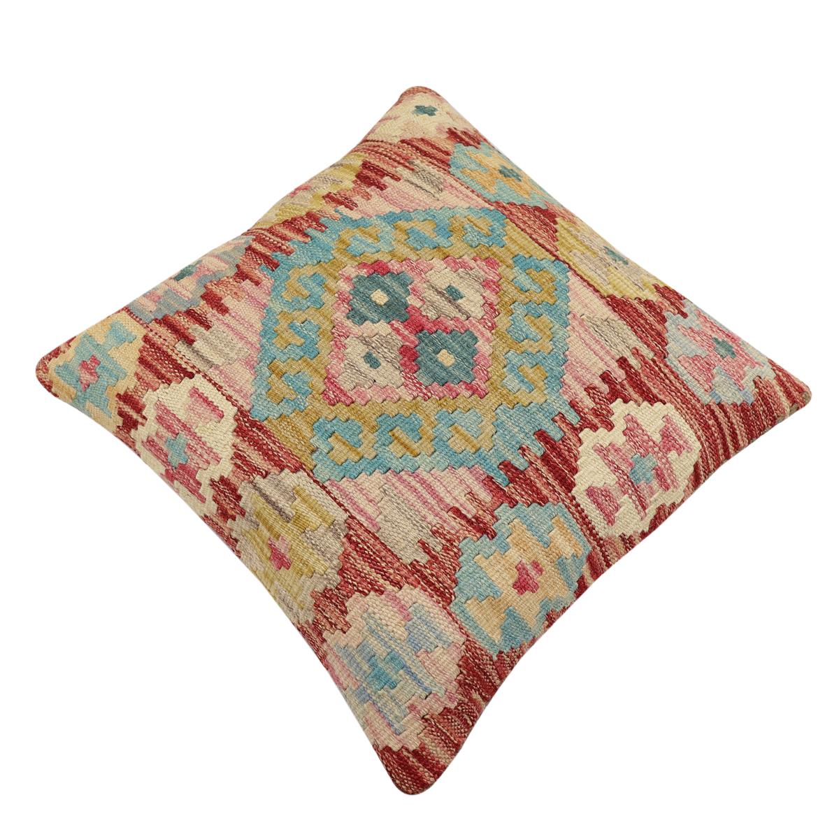 handmade Traditional Pillow Red Blue Hand-Woven SQUARE 100% WOOL Hand woven turkish pillow2 x 2