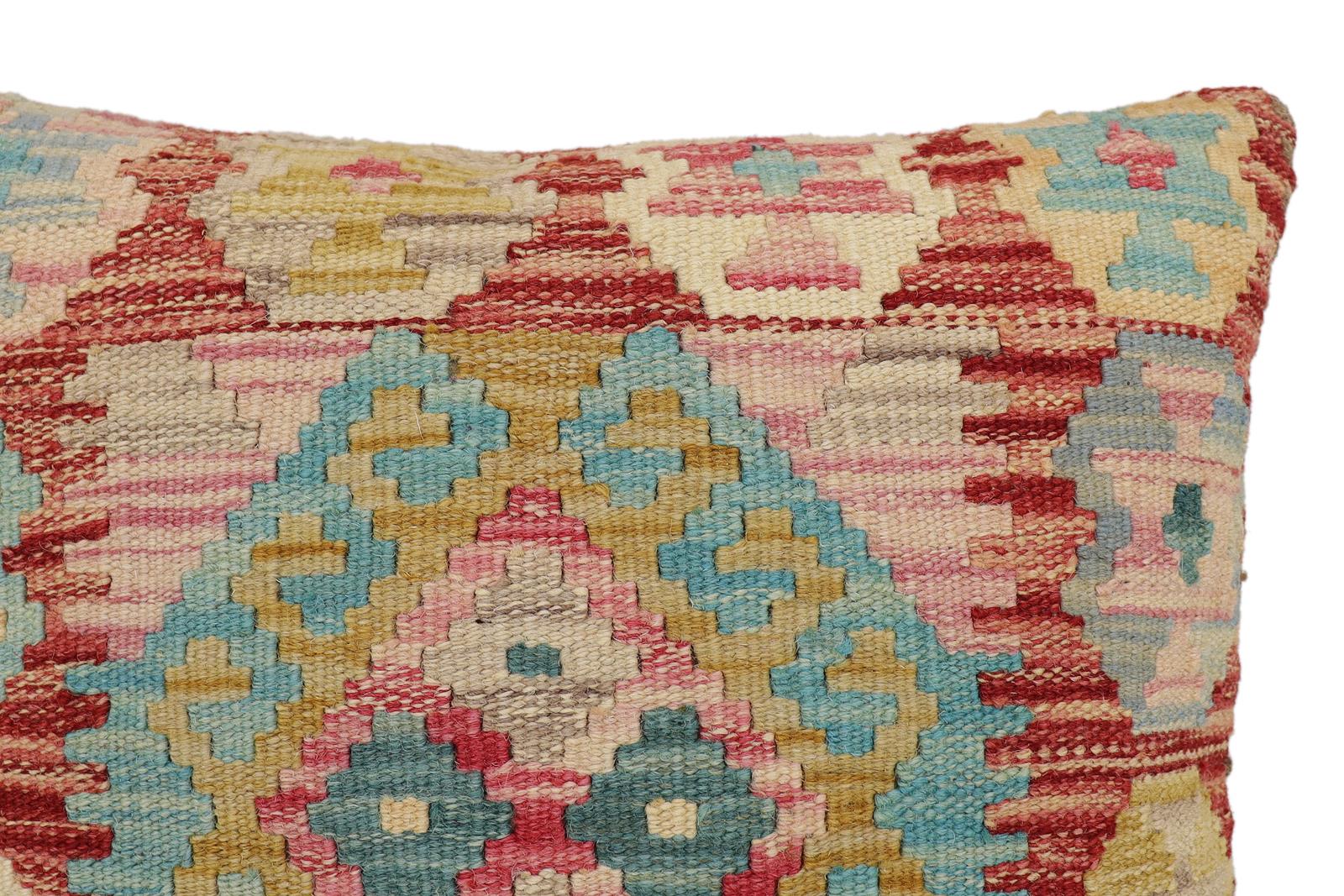 handmade Traditional Pillow Red Blue Hand-Woven SQUARE 100% WOOL Hand woven turkish pillow2 x 2