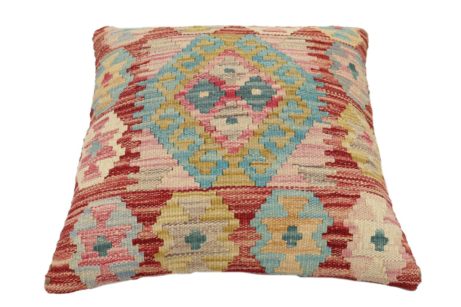 handmade Traditional Pillow Red Blue Hand-Woven SQUARE 100% WOOL Hand woven turkish pillow2 x 2