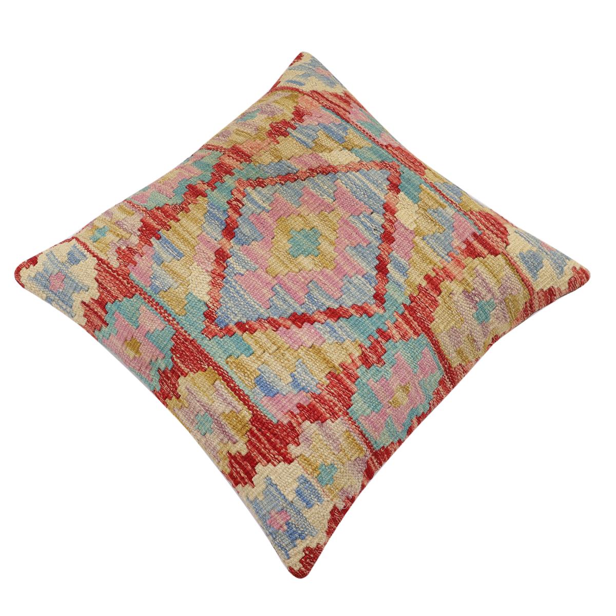 handmade Traditional Pillow Rust Blue Hand-Woven SQUARE 100% WOOL Hand woven turkish pillow2 x 2