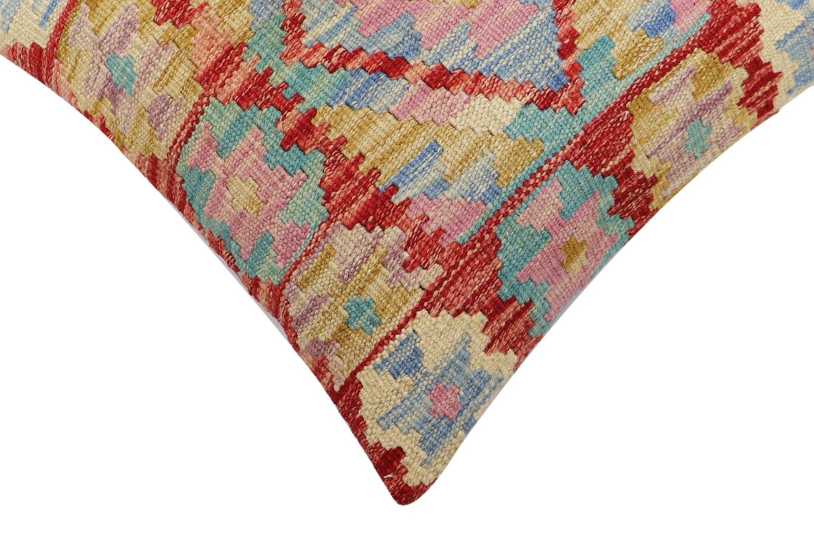 handmade Traditional Pillow Rust Blue Hand-Woven SQUARE 100% WOOL Hand woven turkish pillow2 x 2
