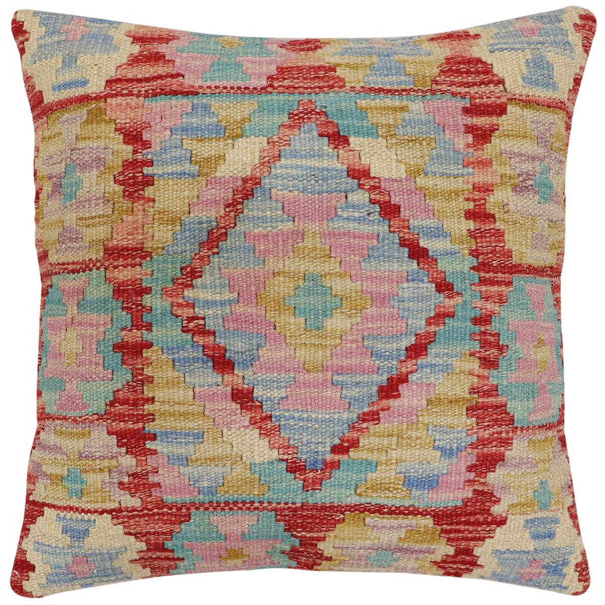 handmade Traditional Pillow Rust Blue Hand-Woven SQUARE 100% WOOL Hand woven turkish pillow2 x 2