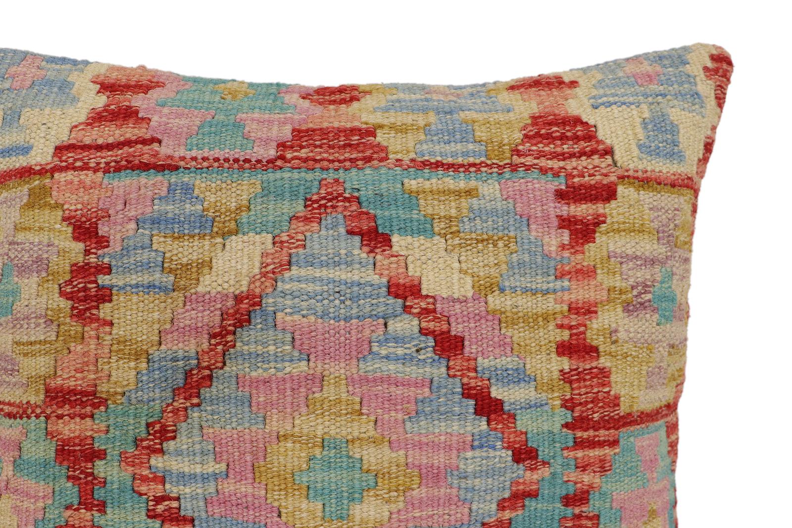 handmade Traditional Pillow Rust Blue Hand-Woven SQUARE 100% WOOL Hand woven turkish pillow2 x 2