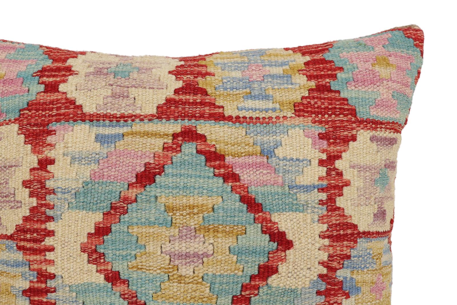handmade Traditional Pillow Rust Blue Hand-Woven SQUARE 100% WOOL Hand woven turkish pillow2 x 2