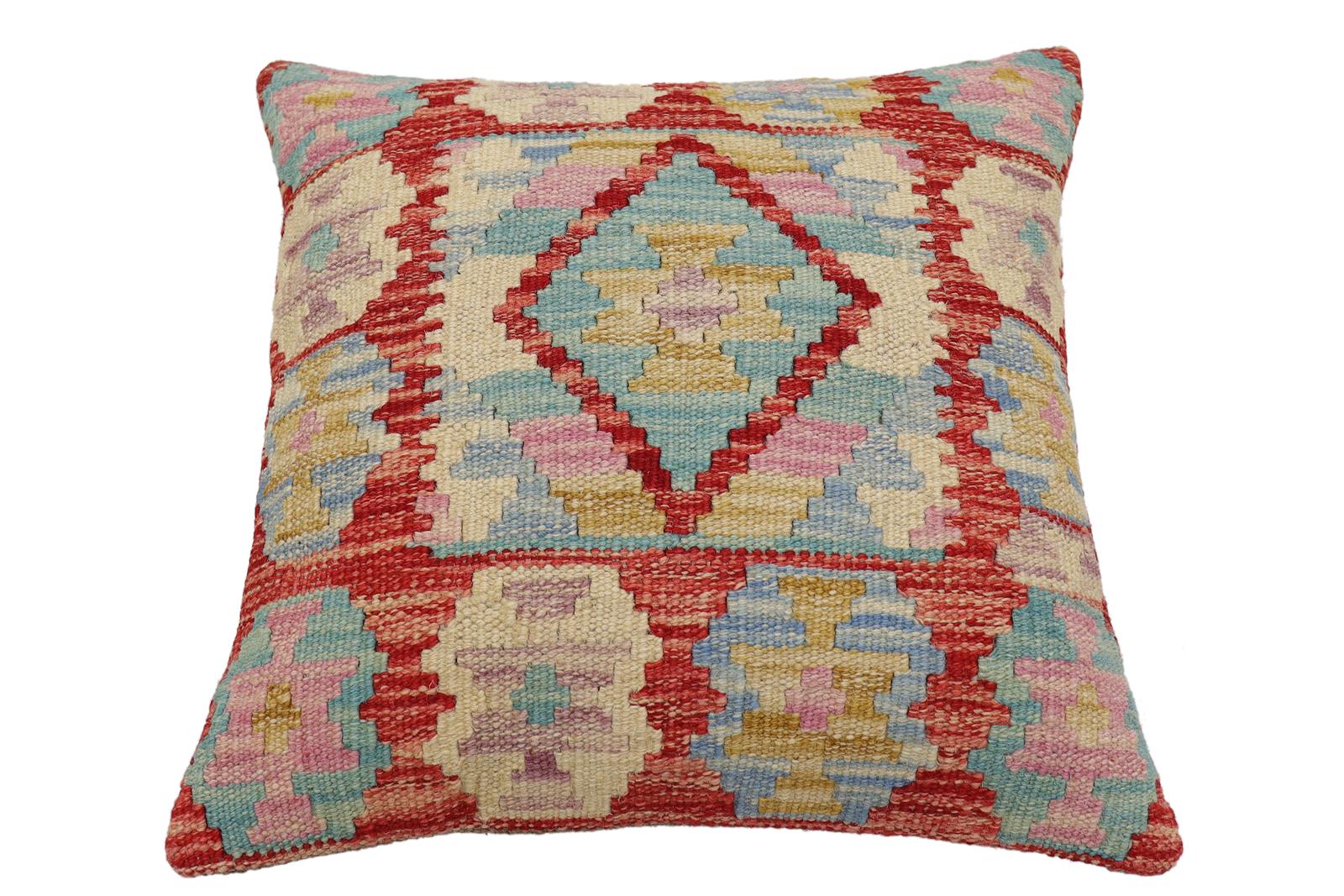 handmade Traditional Pillow Rust Blue Hand-Woven SQUARE 100% WOOL Hand woven turkish pillow2 x 2
