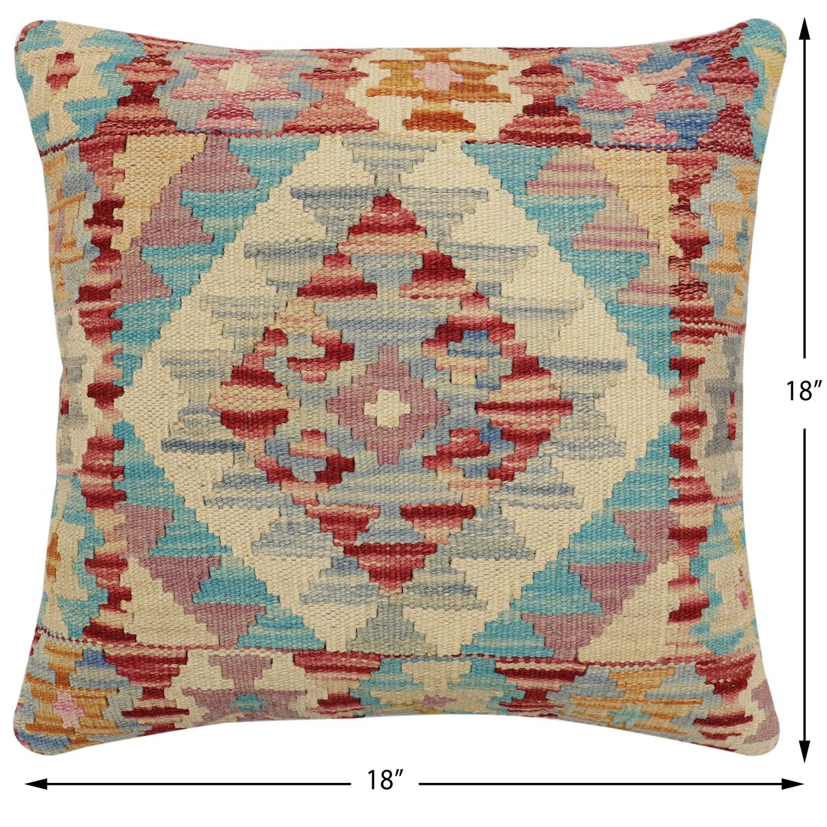 handmade Traditional Pillow Rust Blue Hand-Woven SQUARE 100% WOOL Hand woven turkish pillow2 x 2