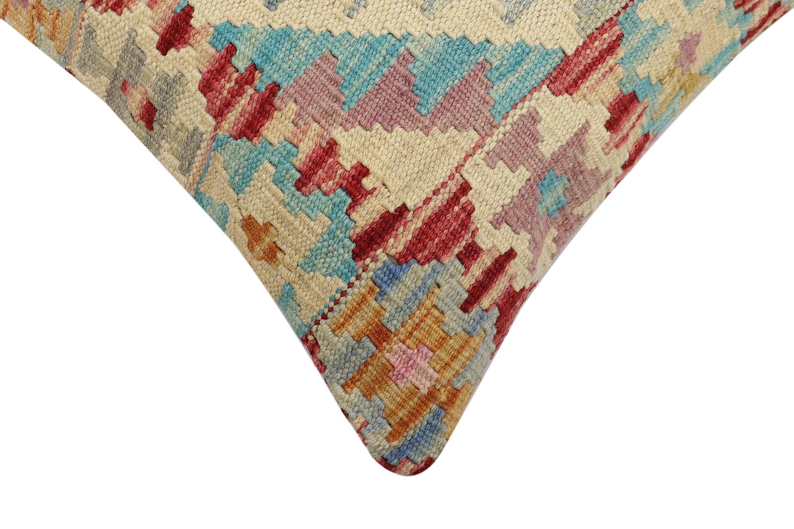handmade Traditional Pillow Rust Blue Hand-Woven SQUARE 100% WOOL Hand woven turkish pillow2 x 2