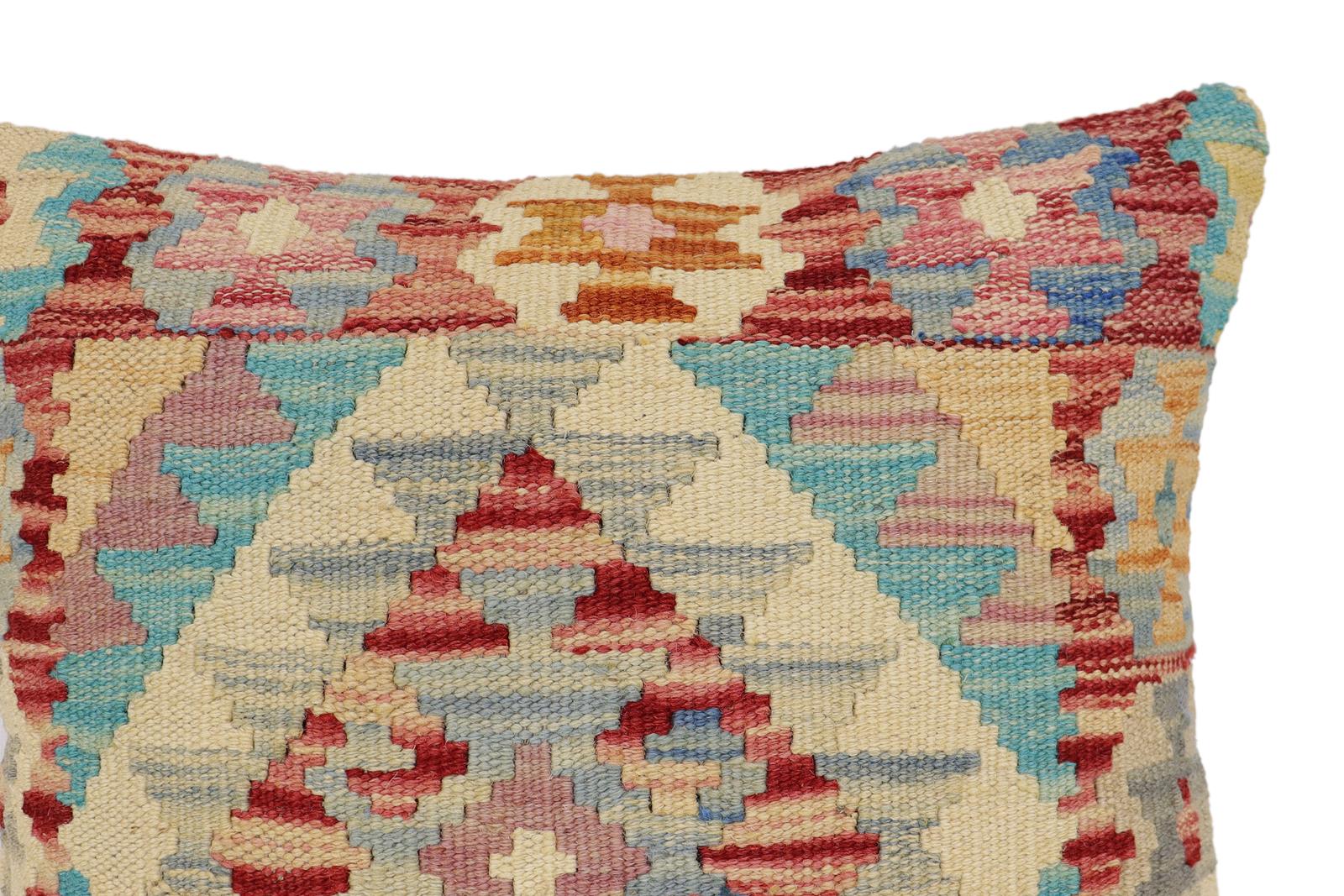 handmade Traditional Pillow Rust Blue Hand-Woven SQUARE 100% WOOL Hand woven turkish pillow2 x 2