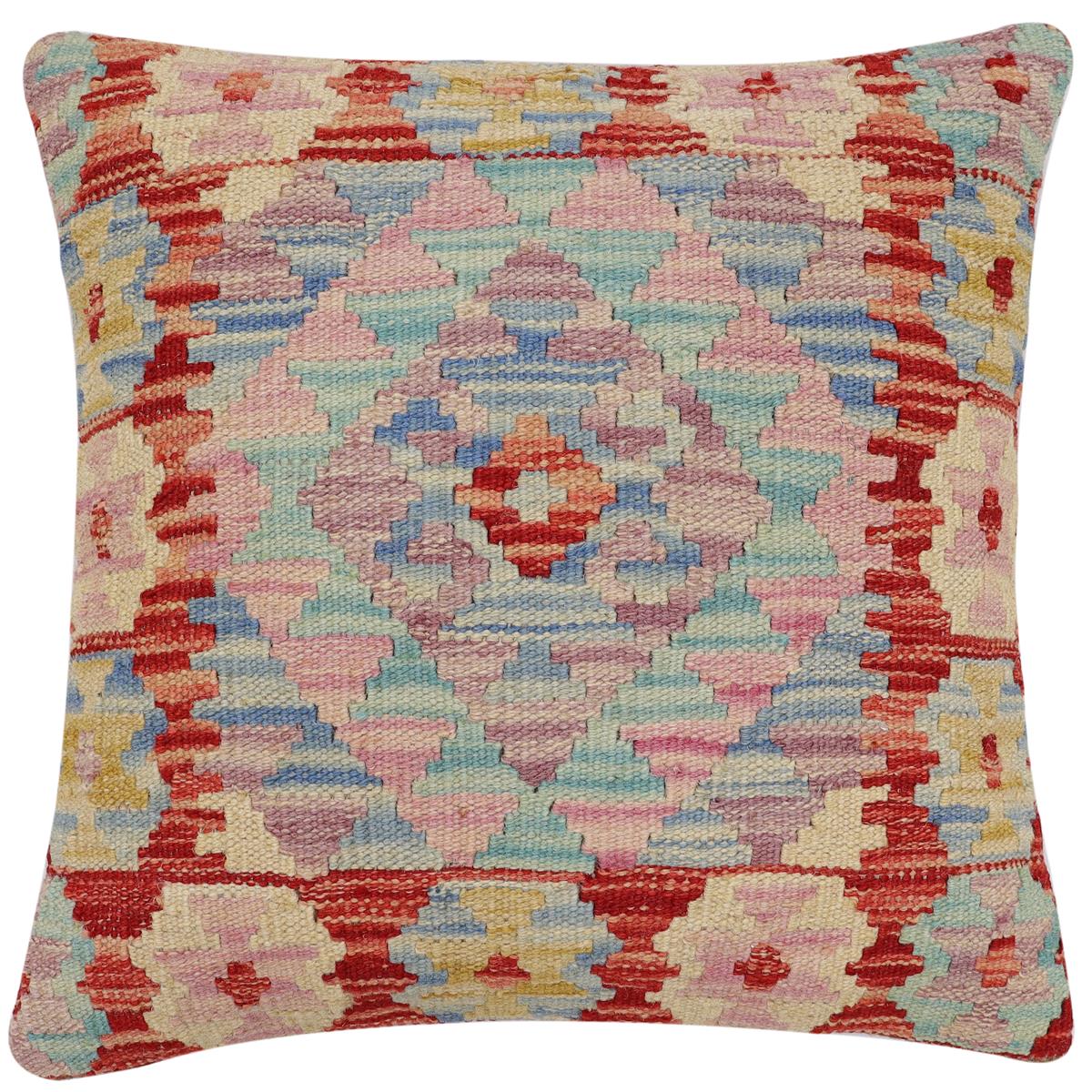 handmade Traditional Pillow Rust Blue Hand-Woven SQUARE 100% WOOL Hand woven turkish pillow2 x 2