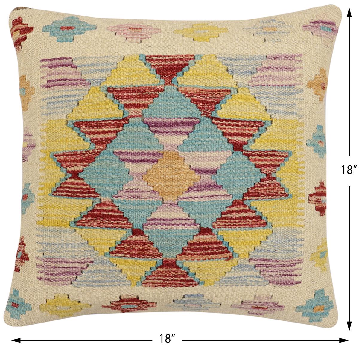 handmade Traditional Pillow Beige Rust Hand-Woven SQUARE 100% WOOL Hand woven turkish pillow2 x 2