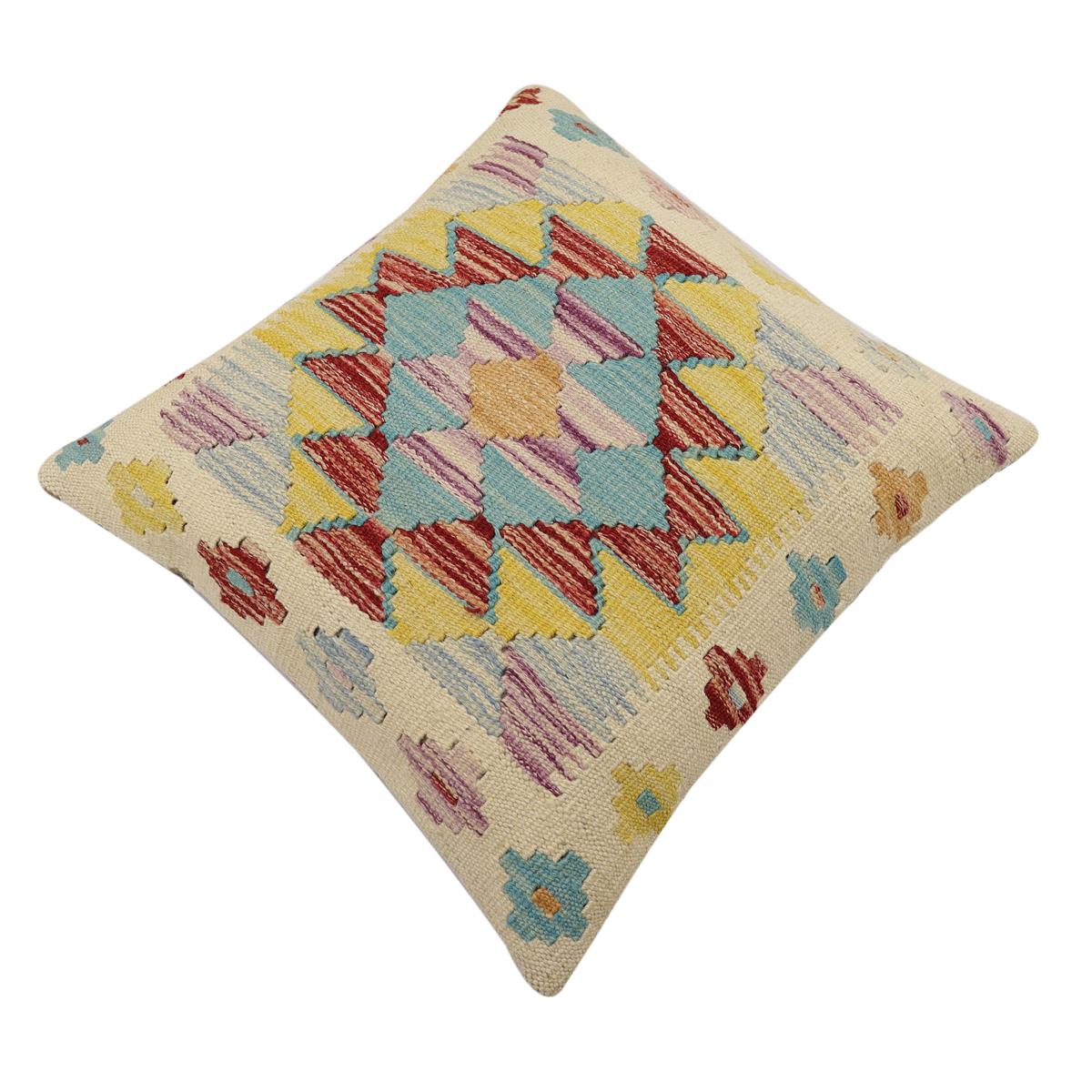 handmade Traditional Pillow Beige Rust Hand-Woven SQUARE 100% WOOL Hand woven turkish pillow2 x 2