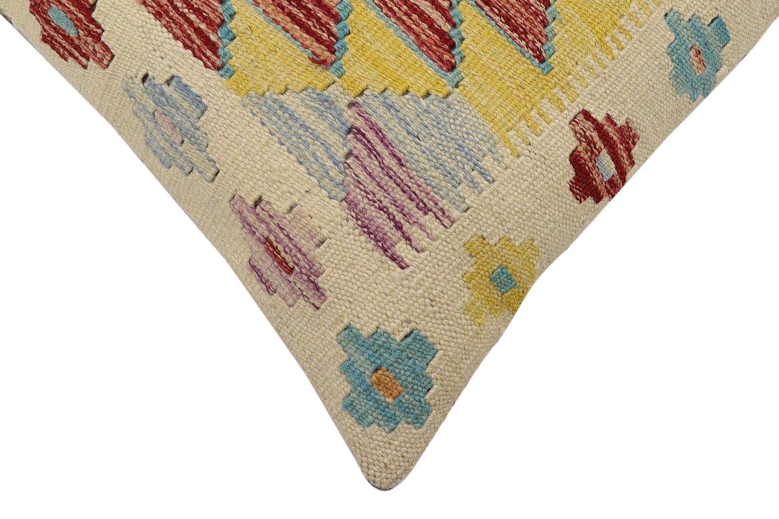 handmade Traditional Pillow Beige Rust Hand-Woven SQUARE 100% WOOL Hand woven turkish pillow2 x 2
