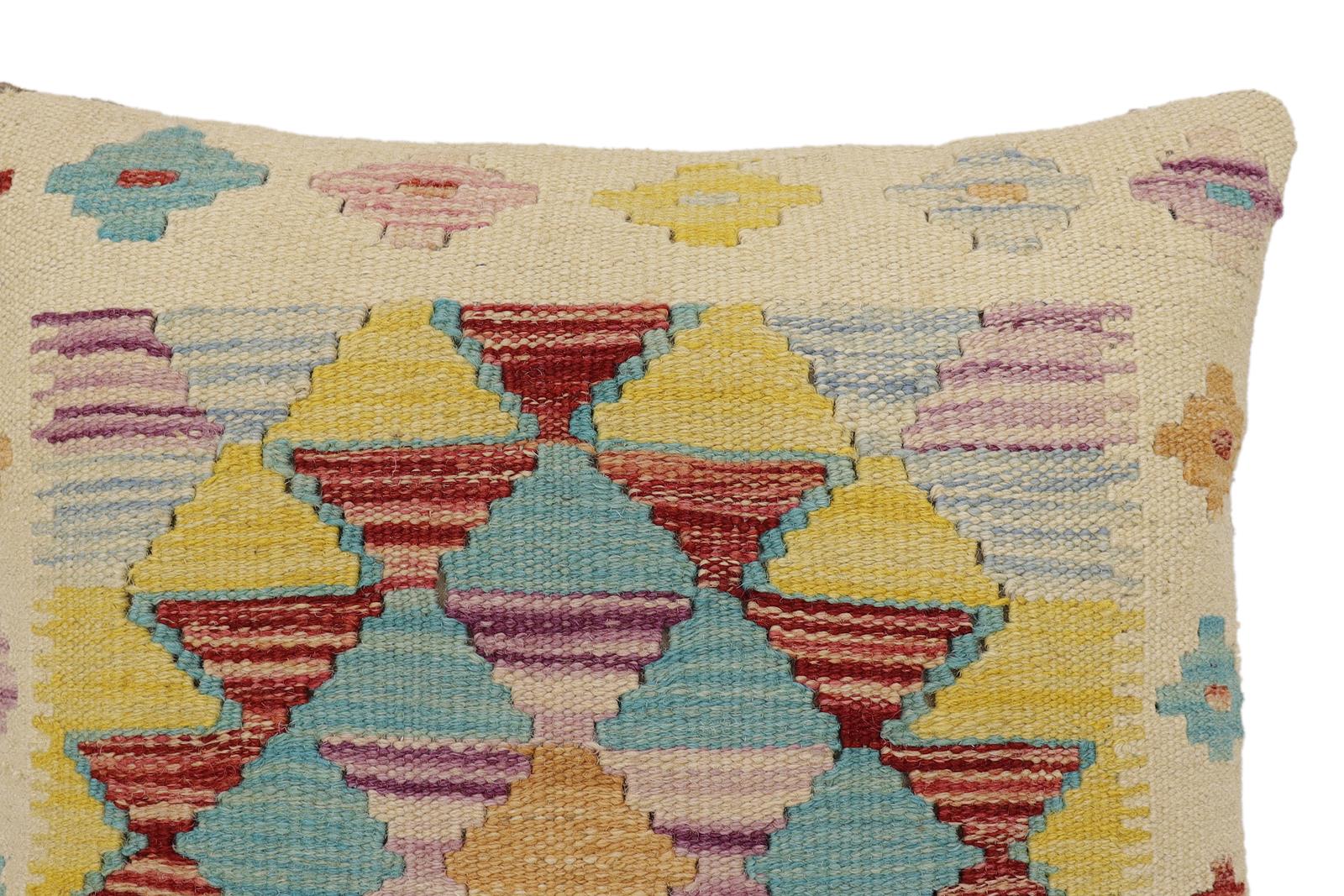 handmade Traditional Pillow Beige Rust Hand-Woven SQUARE 100% WOOL Hand woven turkish pillow2 x 2