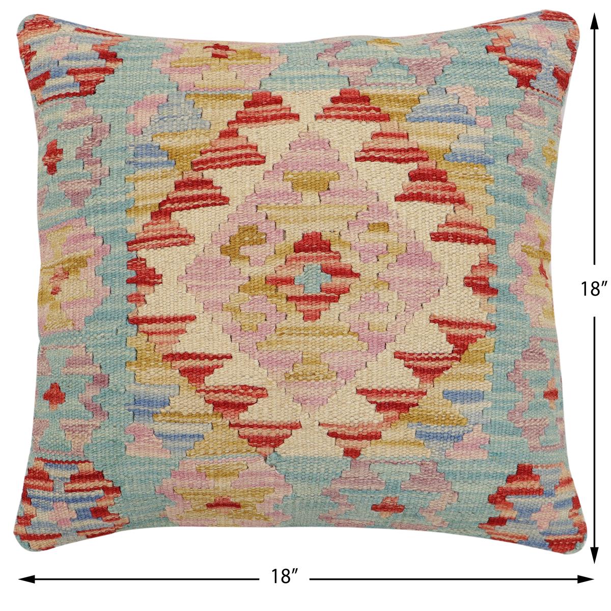 handmade Traditional Pillow Blue Red Hand-Woven SQUARE 100% WOOL Hand woven turkish pillow2 x 2