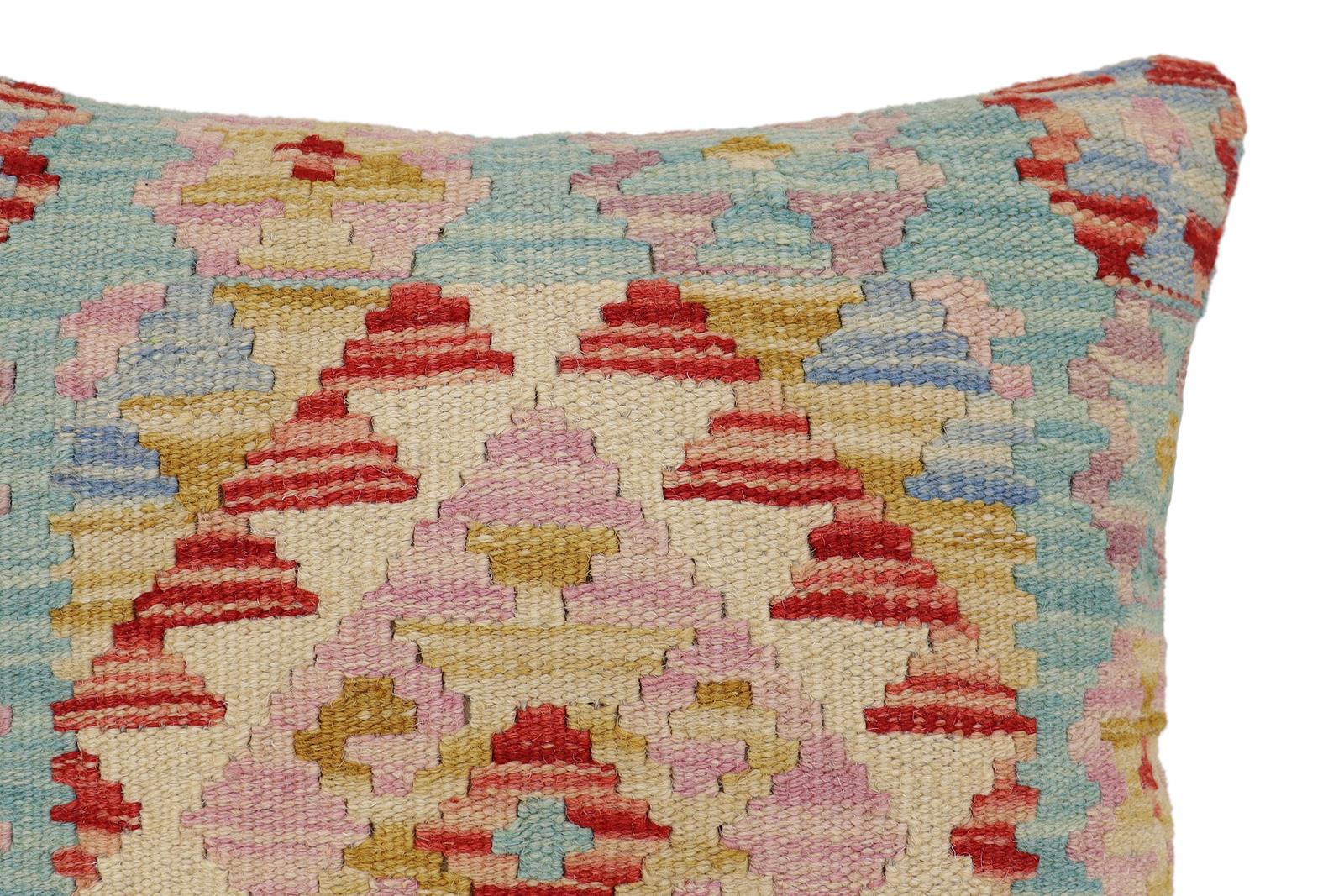 handmade Traditional Pillow Blue Red Hand-Woven SQUARE 100% WOOL Hand woven turkish pillow2 x 2
