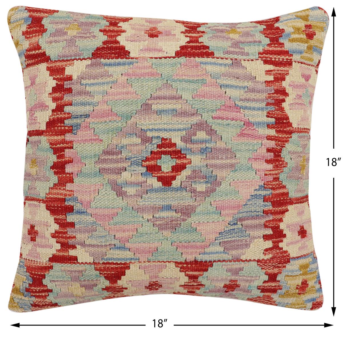 handmade Traditional Pillow Rust Blue Hand-Woven SQUARE 100% WOOL Hand woven turkish pillow2 x 2