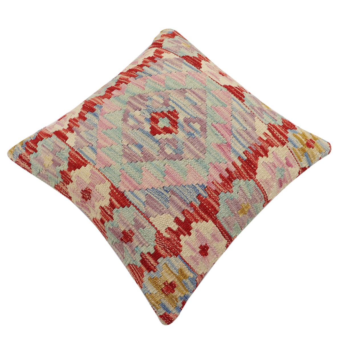 handmade Traditional Pillow Rust Blue Hand-Woven SQUARE 100% WOOL Hand woven turkish pillow2 x 2