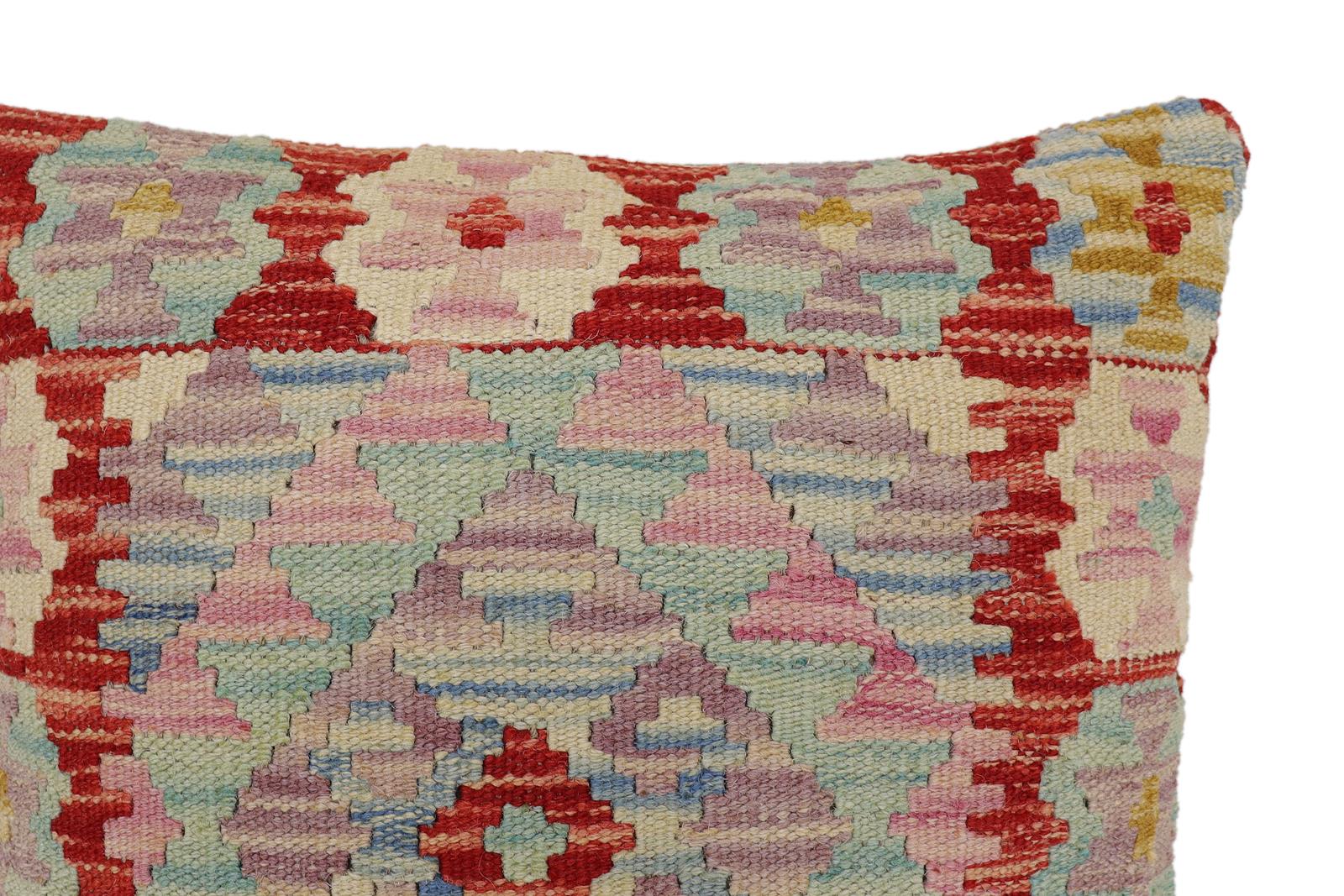 handmade Traditional Pillow Rust Blue Hand-Woven SQUARE 100% WOOL Hand woven turkish pillow2 x 2