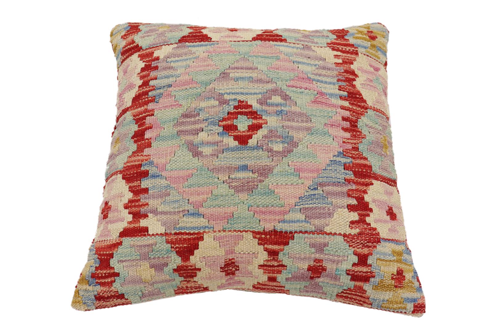 handmade Traditional Pillow Rust Blue Hand-Woven SQUARE 100% WOOL Hand woven turkish pillow2 x 2